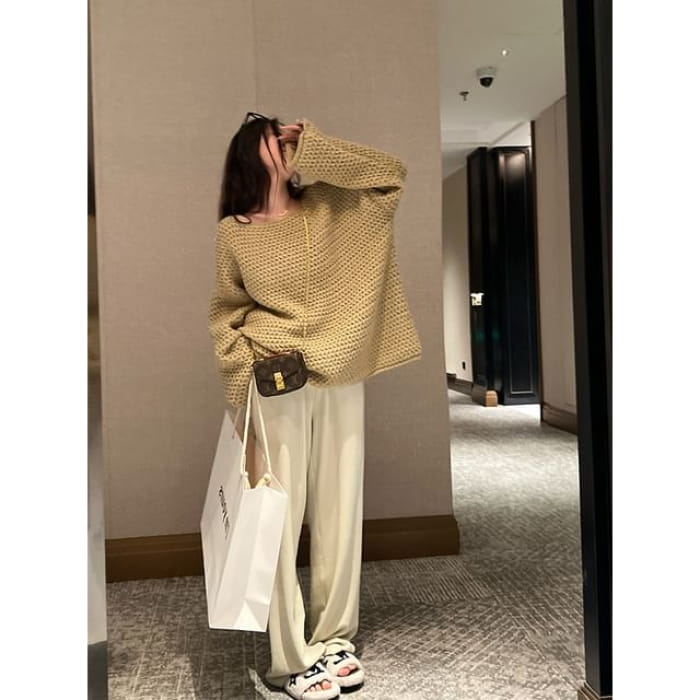 Oversized Crochet-Knit Sweater in 5 Colors - Khaki