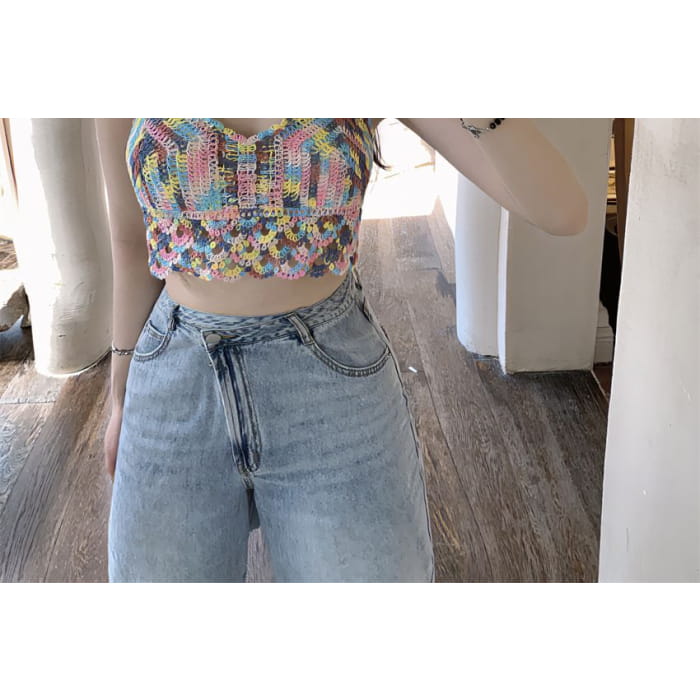 Patterned Crochet Cropped Halter Top