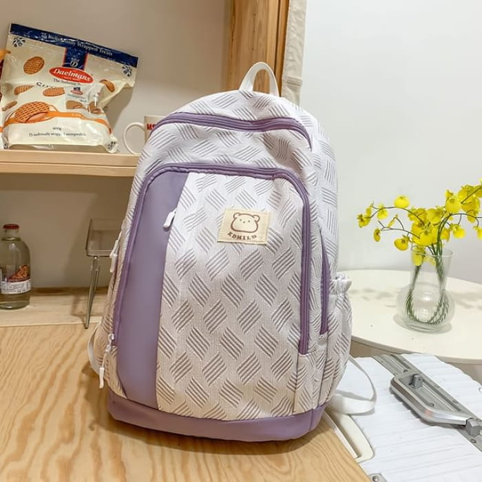 Patterned Paneled Backpack / Peach Charm / Set - Without