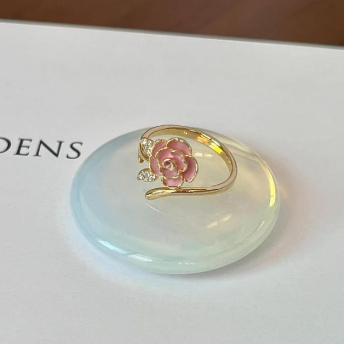 Patterned Rhinestone Open Ring - 05-L11-64 - Gold / One Size