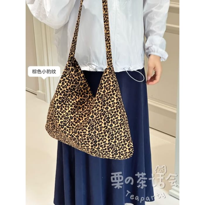 Patterned Tote Bag / Charm / Set - Small Leopard - Black &