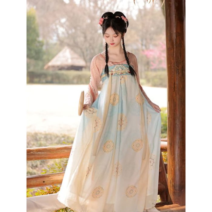 Patterned Traditional Chinese Costume Set - Yellow / S