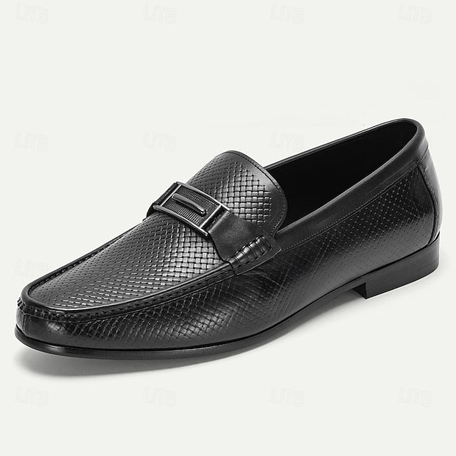 Leather Textured Premium Black Loafers – Men's 100%