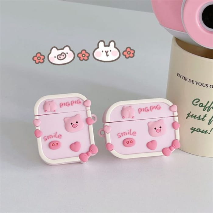Pig AirPods / Pro Earphone Case Skin - With Hook - Pink