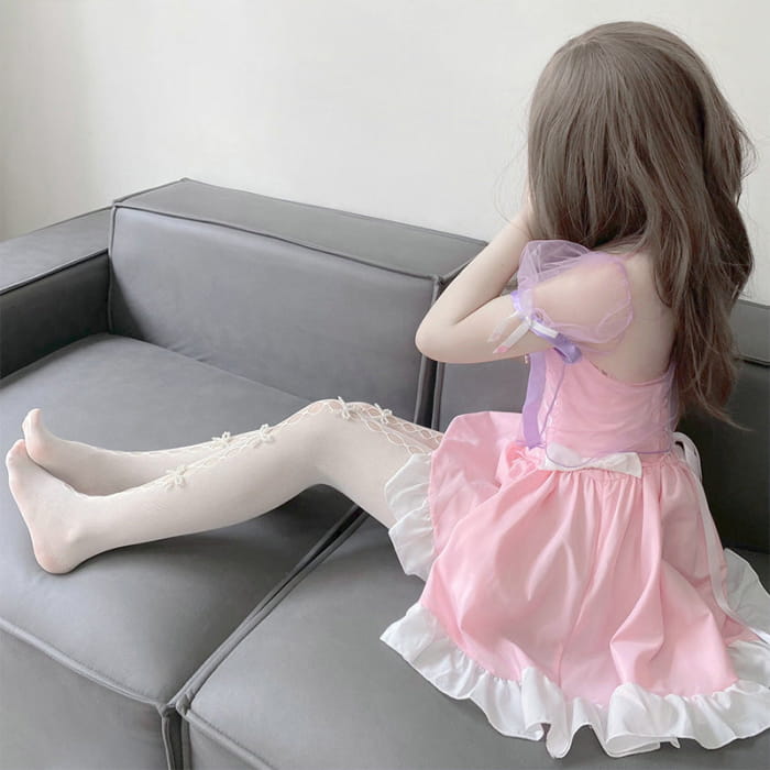 Pink Lace Up Lolita Maid Dress Set Cospicky Pink Lace Up Lolita Maid Dress Set Cospicky