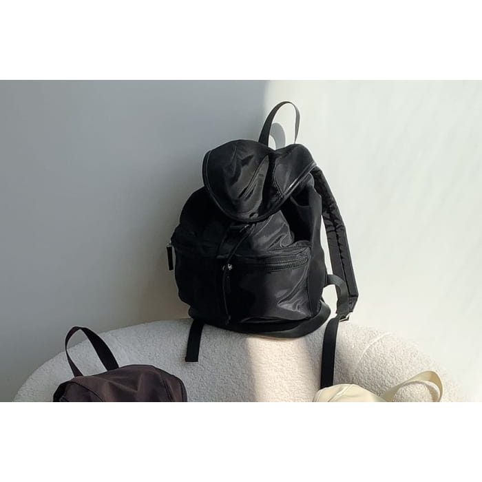 Plain Buckled Nylon Backpack