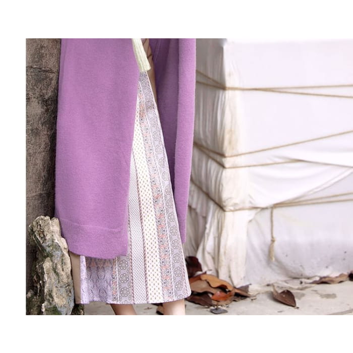 Plain Crop Cami Top / Long Cardigan / High Waist Striped