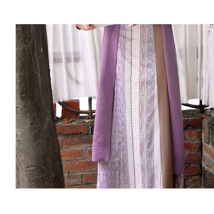 Plain Crop Cami Top / Long Cardigan / High Waist Striped