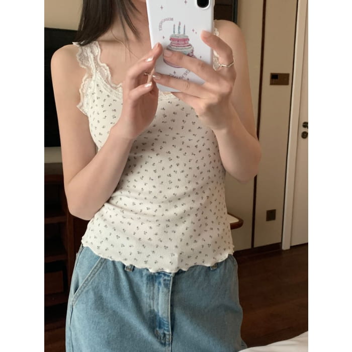 Plain Lace Trim Lettuce Edge Camisole Top