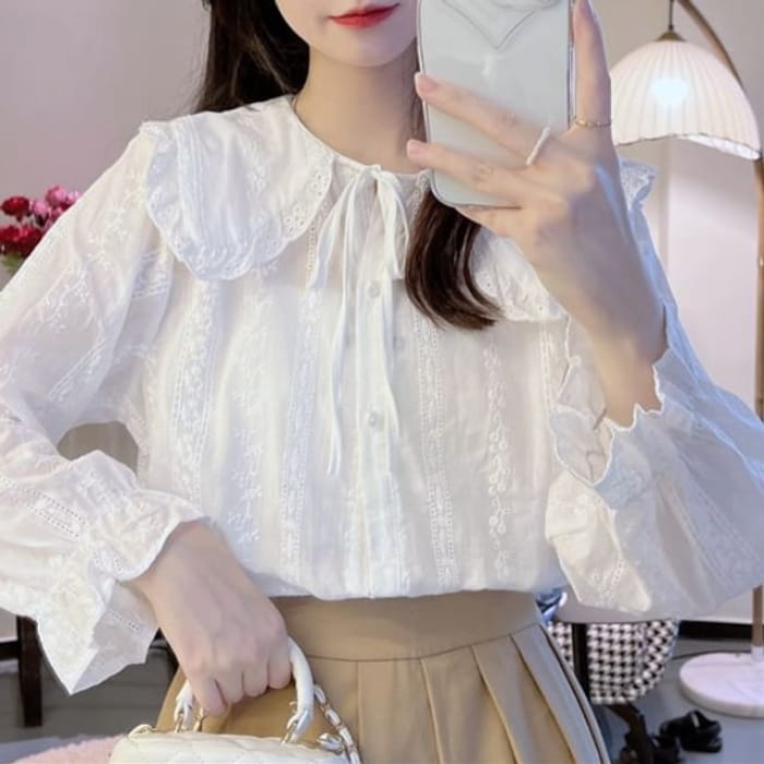 Plain Lace Trim Shirt / Single-Breasted Vest - White