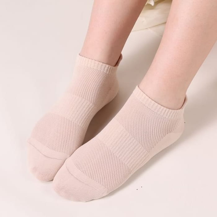 Plain Perforated Ankle Socks - Beige / One Size