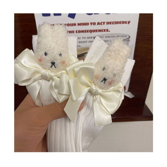 Plain Rabbit Bow Socks