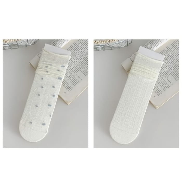 Plain Shirred Socks / Set - 06 - of 2 Pairs - White