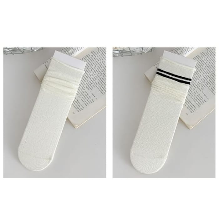 Plain Shirred Socks / Set - 11 - of 2 Pairs - White