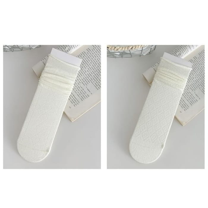 Plain Shirred Socks / Set - 12 - of 2 Pairs - White