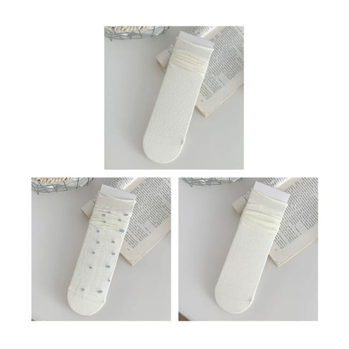 Plain Shirred Socks / Set - 13 - of 3 Pairs - White