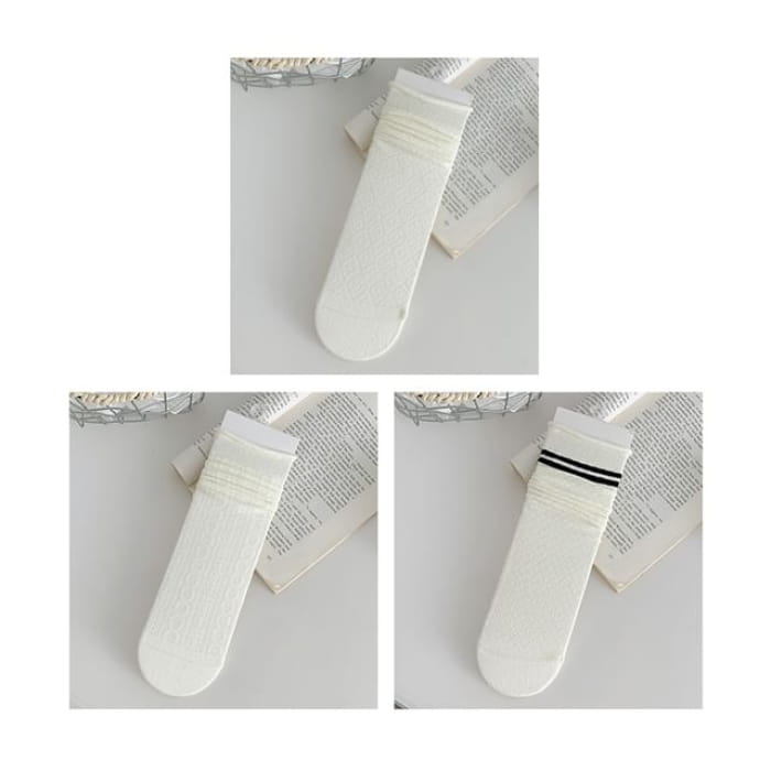Plain Shirred Socks / Set - 14 - of 3 Pairs - White