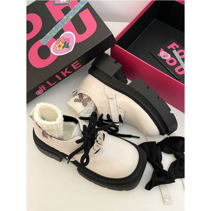 Platform Bow Lace Ups - Detachable - Beige / 35