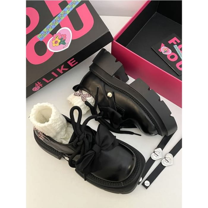 Platform Bow Lace Ups - Detachable - Black / 35