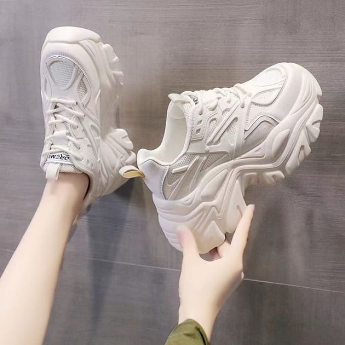 Platform Plain Mesh Panel Lace - Beige / 35