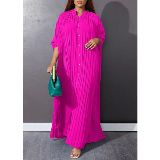 Plus Size Rose Wrinkled Long Dresses Spring VB1036