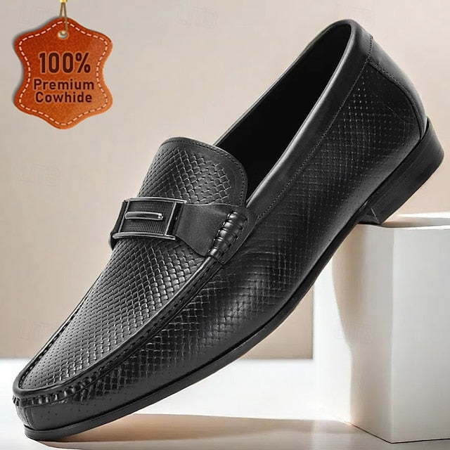 Leather Textured Premium Black Loafers – Men's 100%