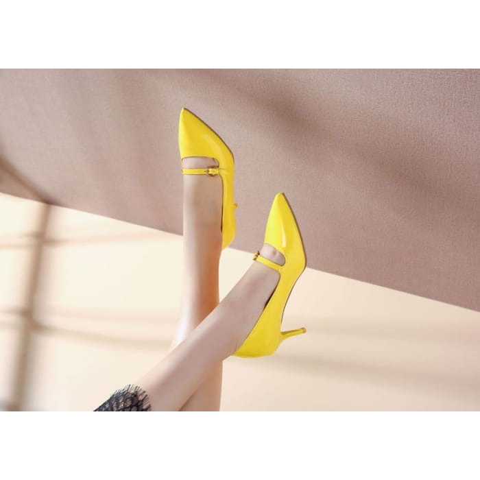 Pointed Toe Mary Jane Kitten Heel Pumps