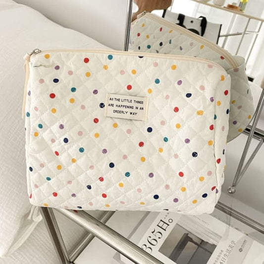 Polka Dot Fabric Makeup Bag / Clutch