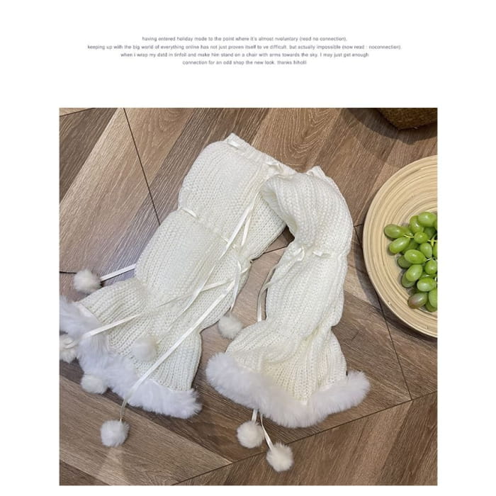 Pom Fluffy Trim Knit Leg Warmers