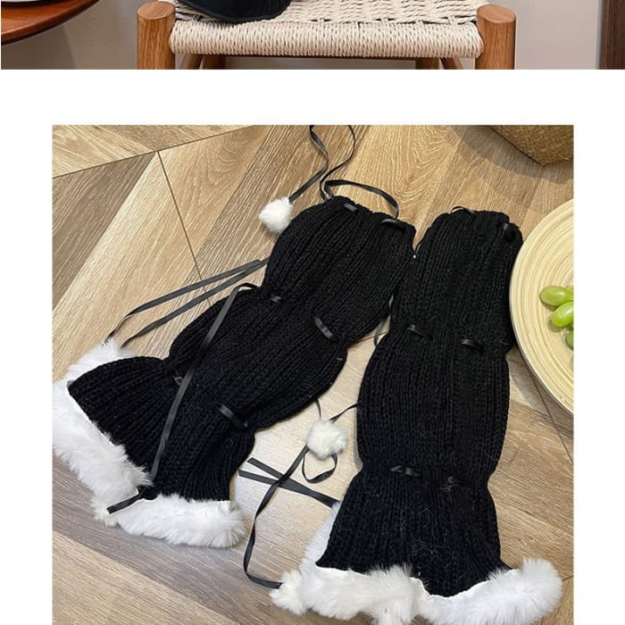 Pom Fluffy Trim Knit Leg Warmers