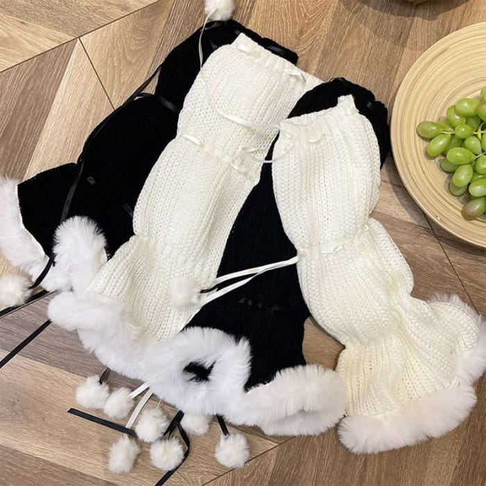 Pom Fluffy Trim Knit Leg Warmers
