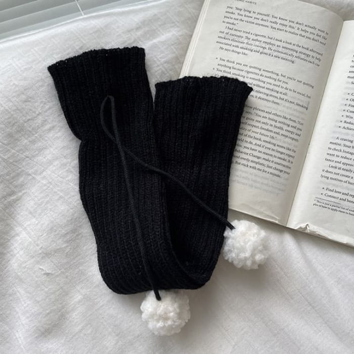 Pom Knit Leg Warmers - Black / One Size