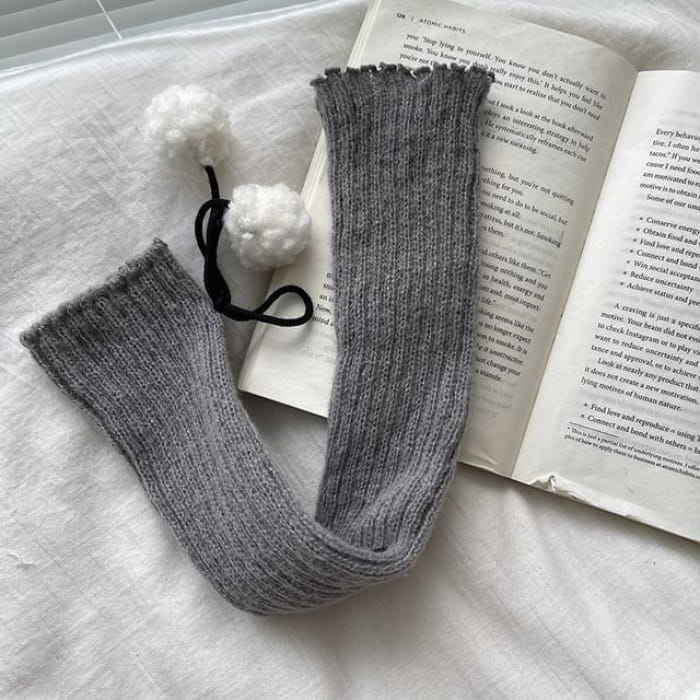 Pom Knit Leg Warmers - Light Gray / One Size