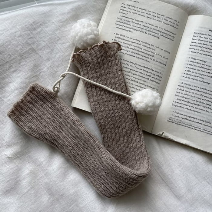 Pom Knit Leg Warmers - Oatmeal / One Size