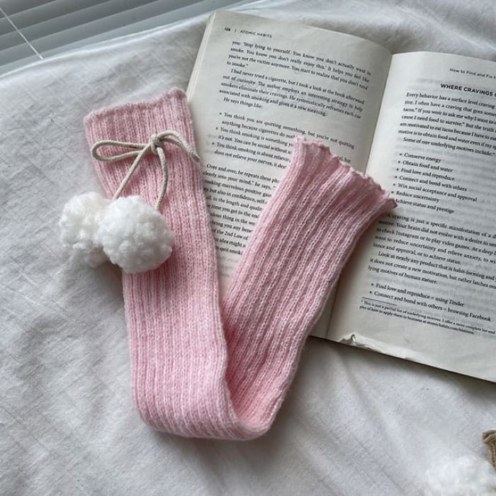 Pom Knit Leg Warmers - Pink / One Size