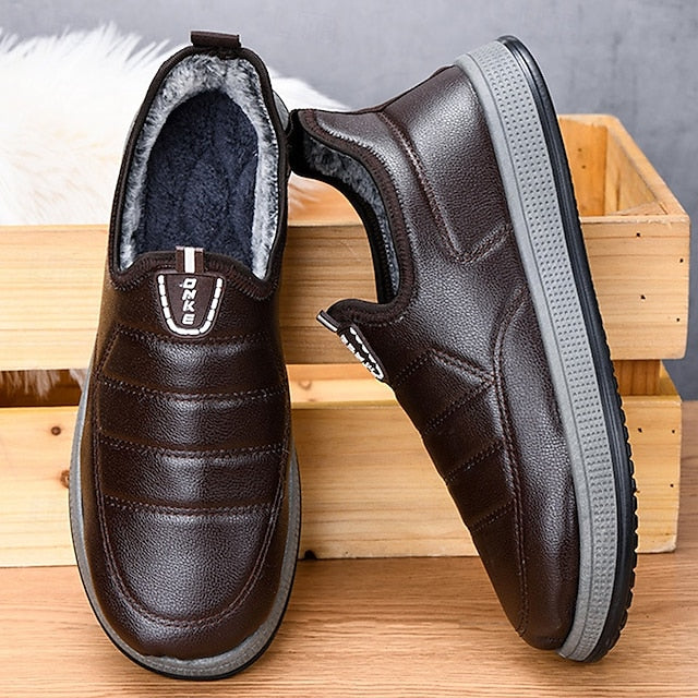 Fleece Slip-Ons Men's Boots lined Winter PU Loafers