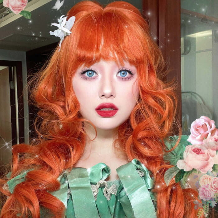 Princess Aria Orange Curly Wig ON1514