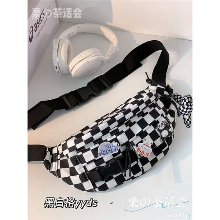 Printed Sling Bag / Charm / Set - With Knot - Checker