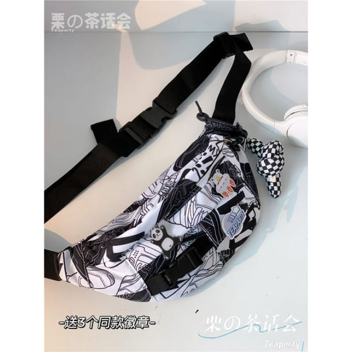 Printed Sling Bag / Charm / Set - With Knot - Comic Print