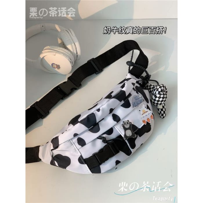 Printed Sling Bag / Charm / Set - With Knot - Dairy Cow