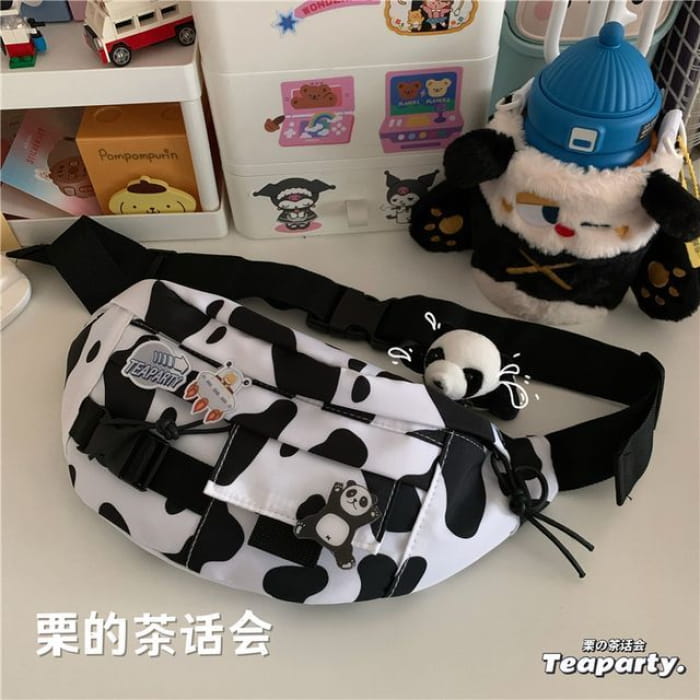 Printed Sling Bag / Charm / Set - With Panda - Dairy Cow