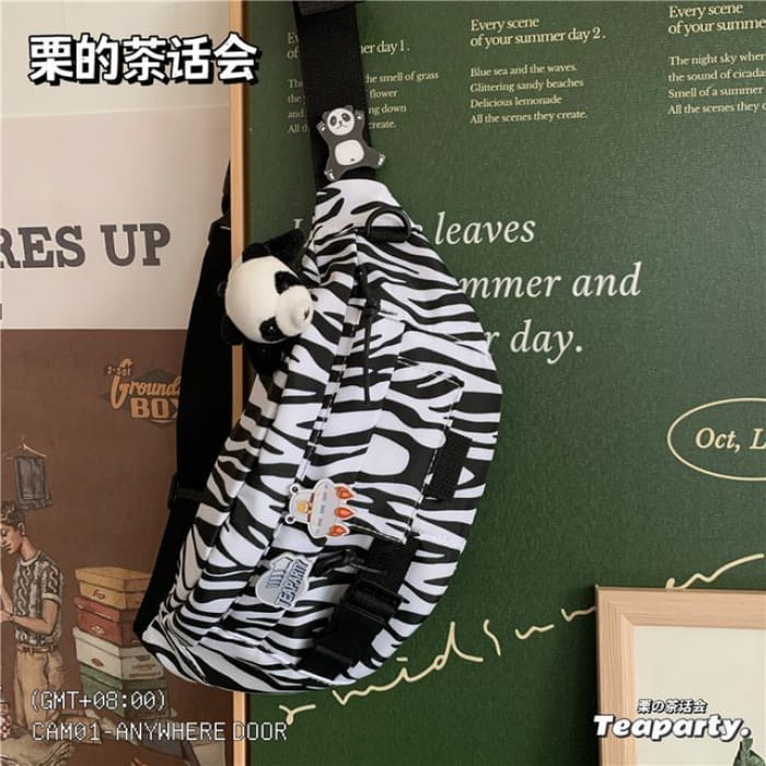 Printed Sling Bag / Charm / Set - With Panda - Zebra Print