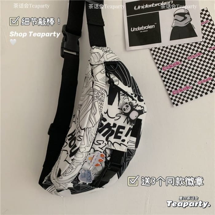 Printed Sling Bag / Charm / Set - Without - Comic Print