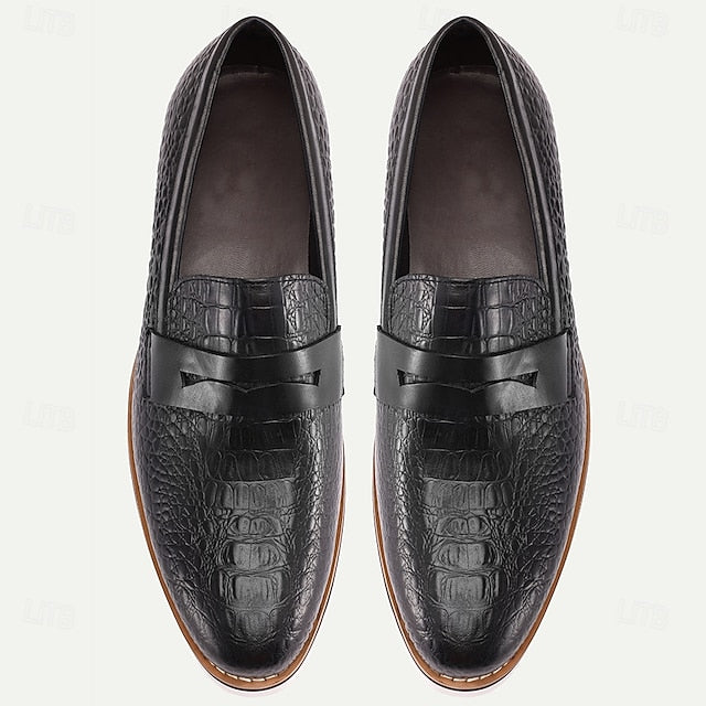 Cowhide Slip-On Men’s Leather Black Loafers Genuine