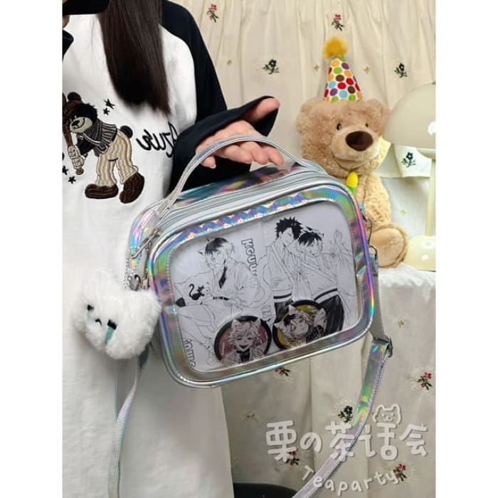 PVC Panel Crossbody Bag / Charm / Set - With Crying Bear
