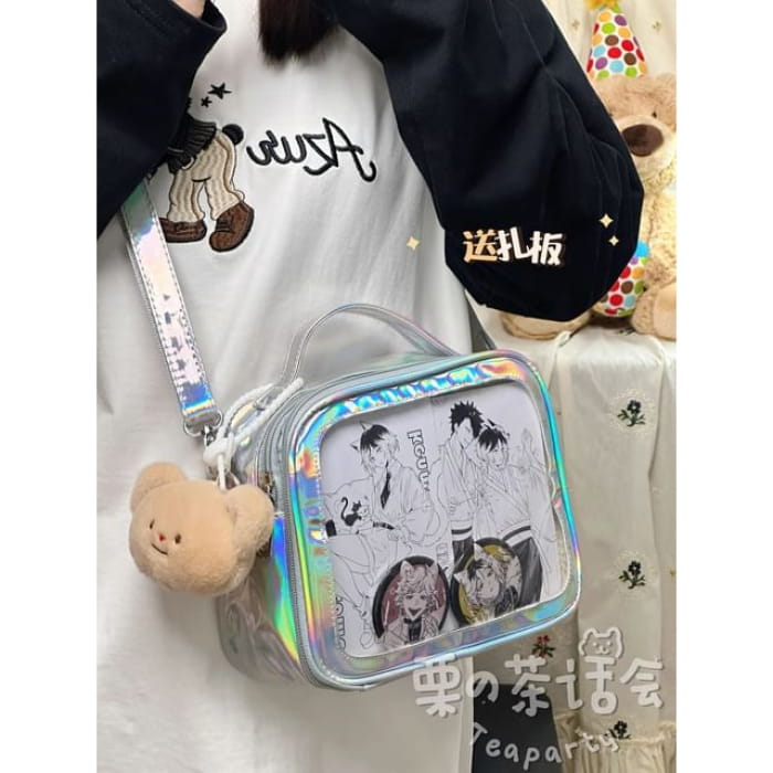 PVC Panel Crossbody Bag / Charm / Set - With Light Brown