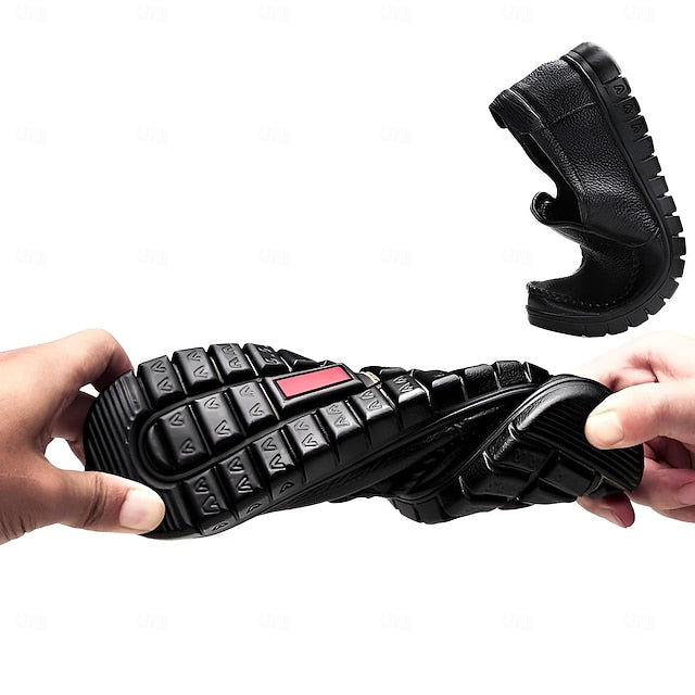 Slip-On Premium Cowhide Black Loafers with Decorative Men's