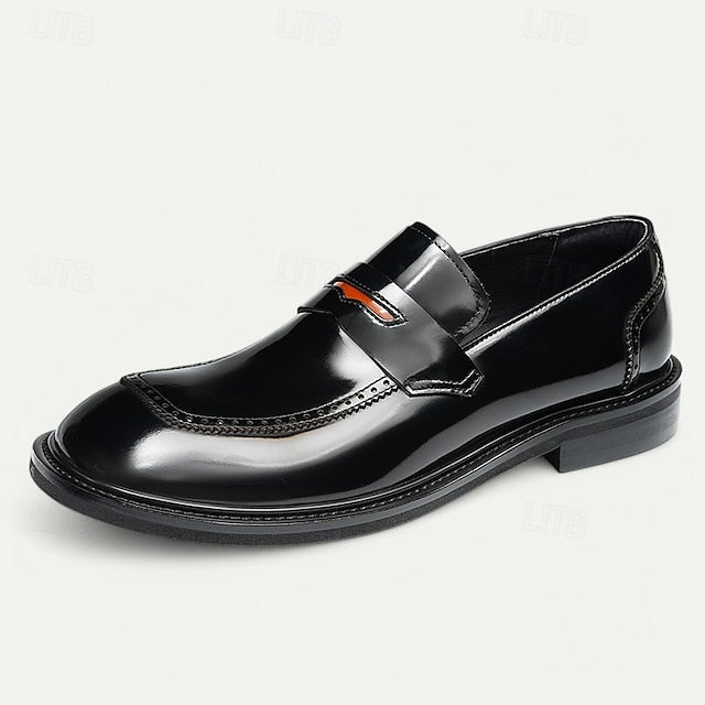Slip-On Premium Cowhide Black Loafers with Decorative Men's