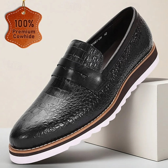 Cowhide Slip-On Men’s Leather Black Loafers Genuine