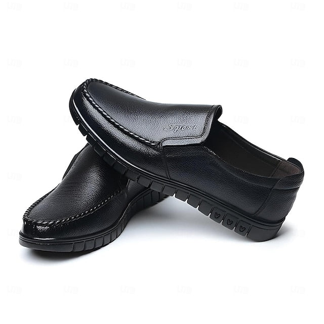Slip-On Premium Cowhide Black Loafers with Decorative Men's
